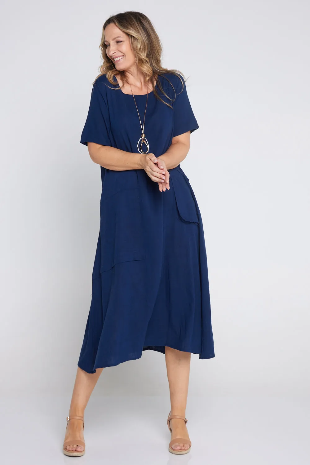 Shona Cotton & Linen Dress - Navy