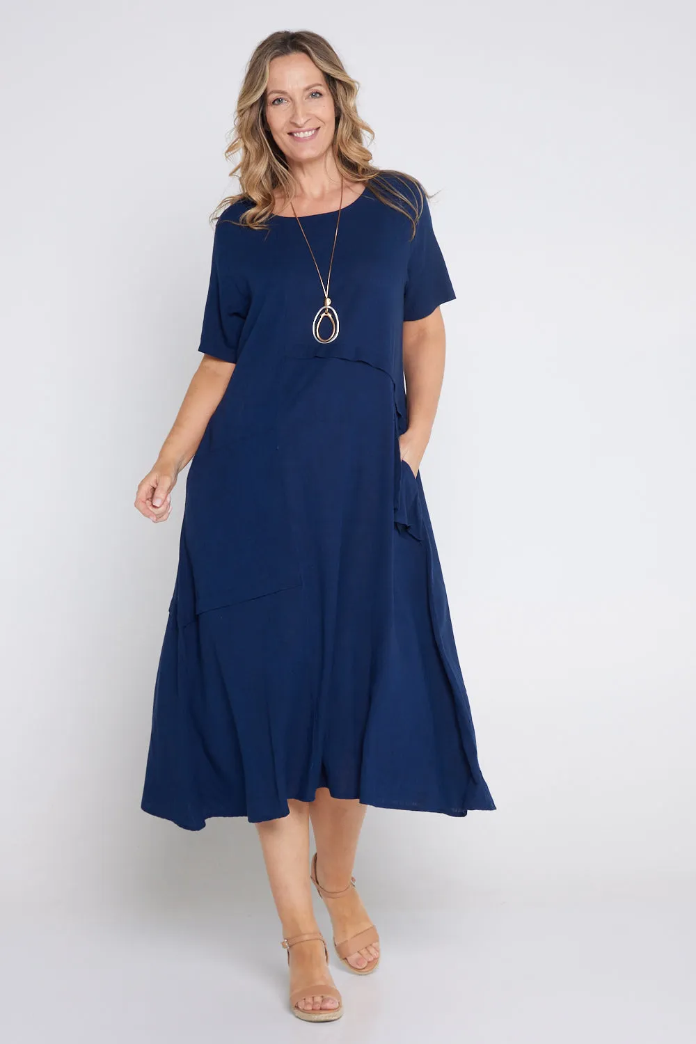 Shona Cotton & Linen Dress - Navy