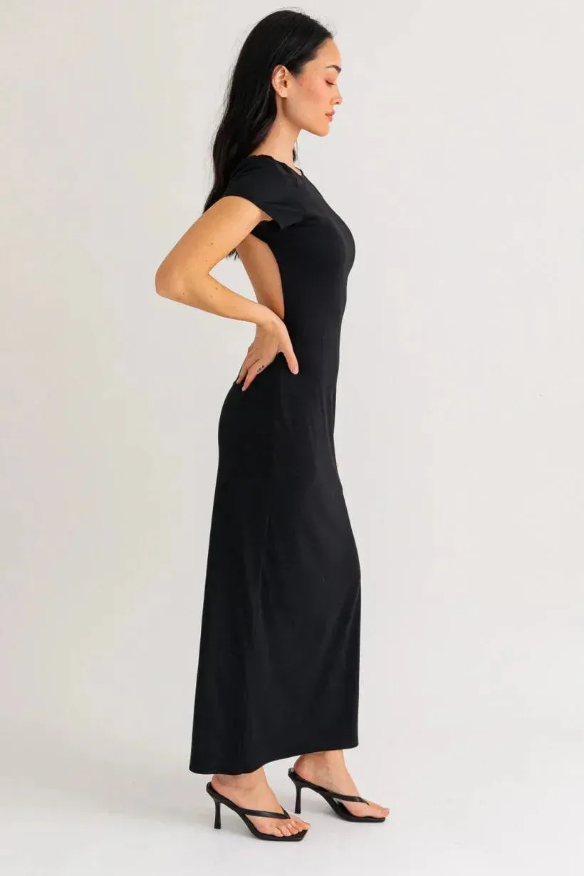 Short Cap Sleeve Side Slit Open Back Tube Maxi Dress