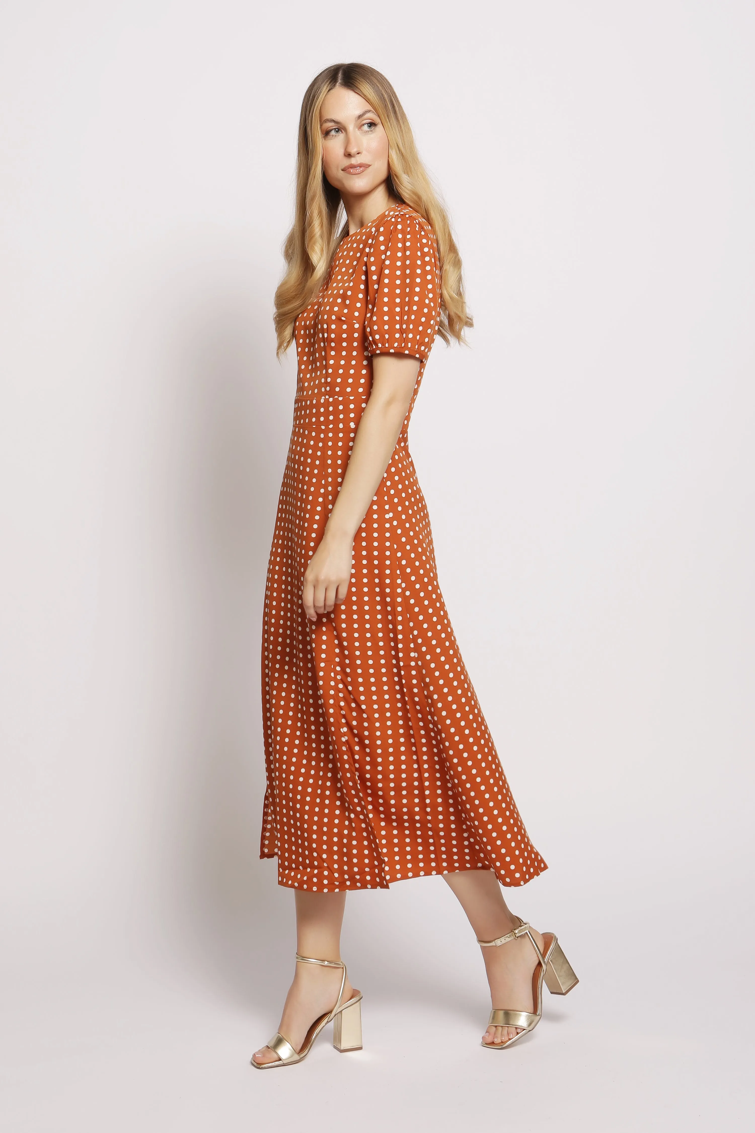 Short Sleeve Maxi Dress in polka dot BROWN