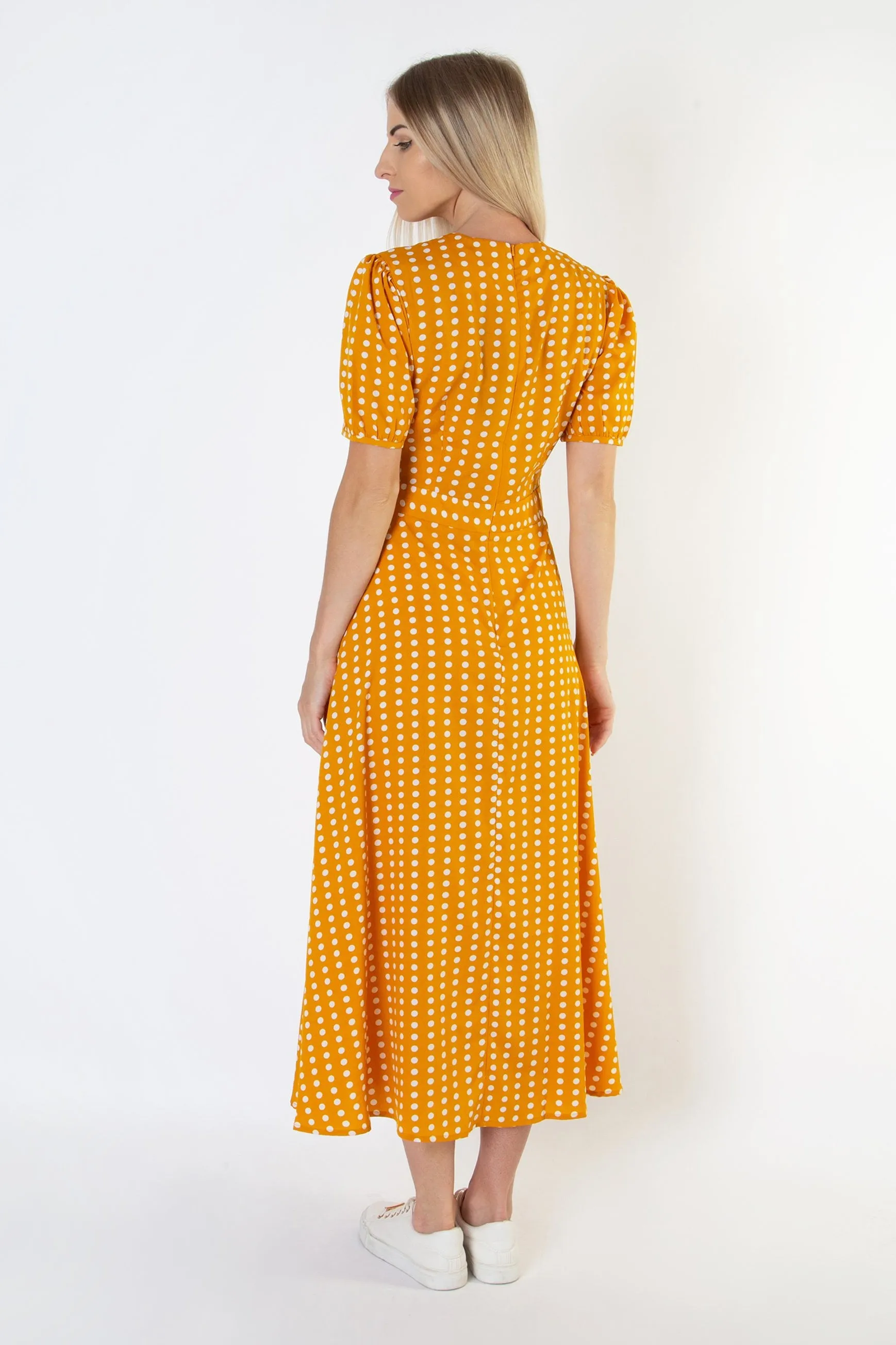 Short Sleeve Maxi Dress in Polka Dot - Mustard