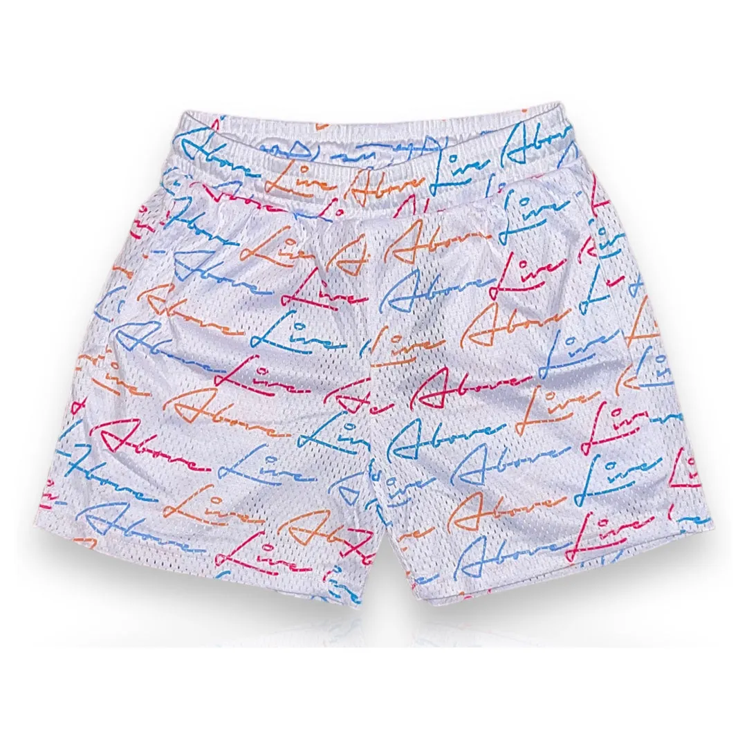 Signature Repeat Logo Mesh Shorts- White