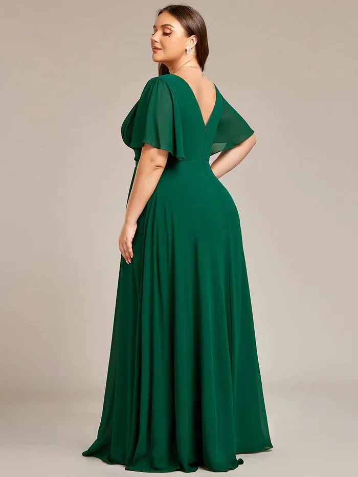 Simple Chiffon Short Sleeves Empire Waist A-Line Maxi Bridesmaid Dress