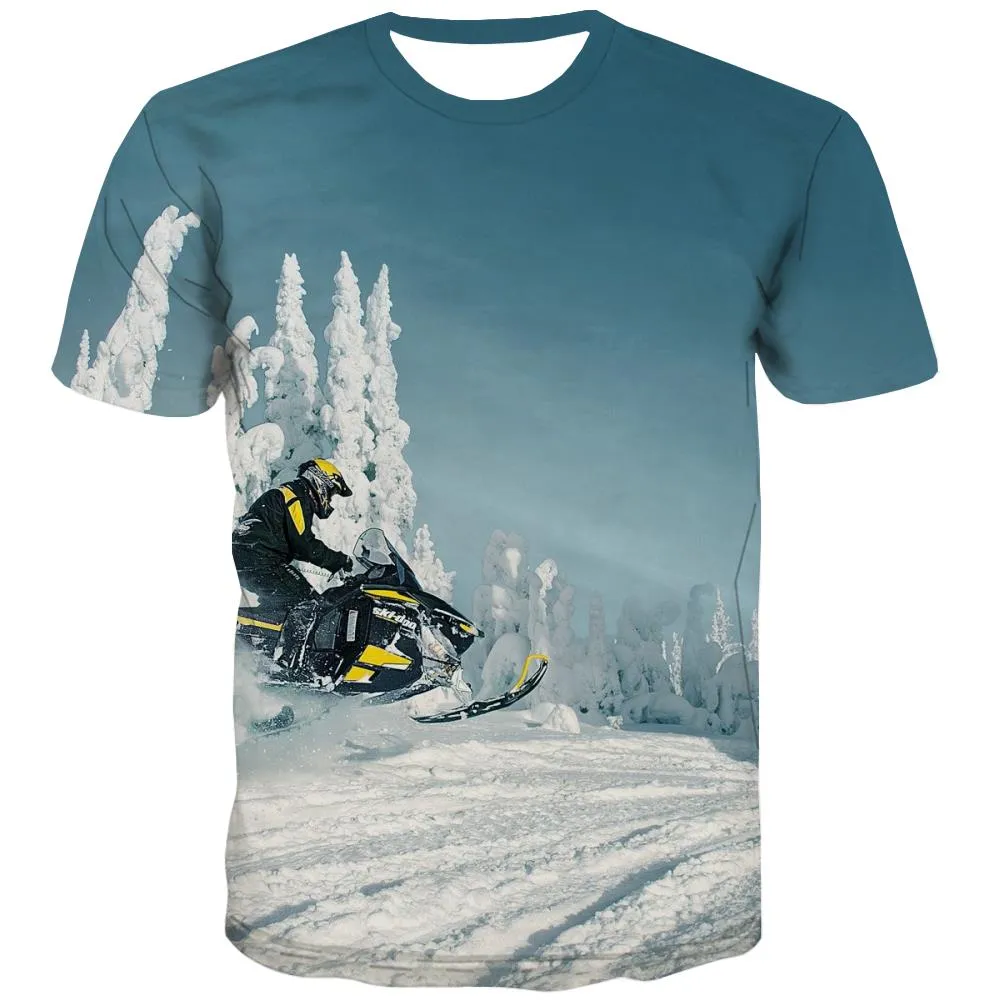 Ski T shirts Men White Tshirts Casual Movement Tshirts Cool Snowfield T-shirts Graphic