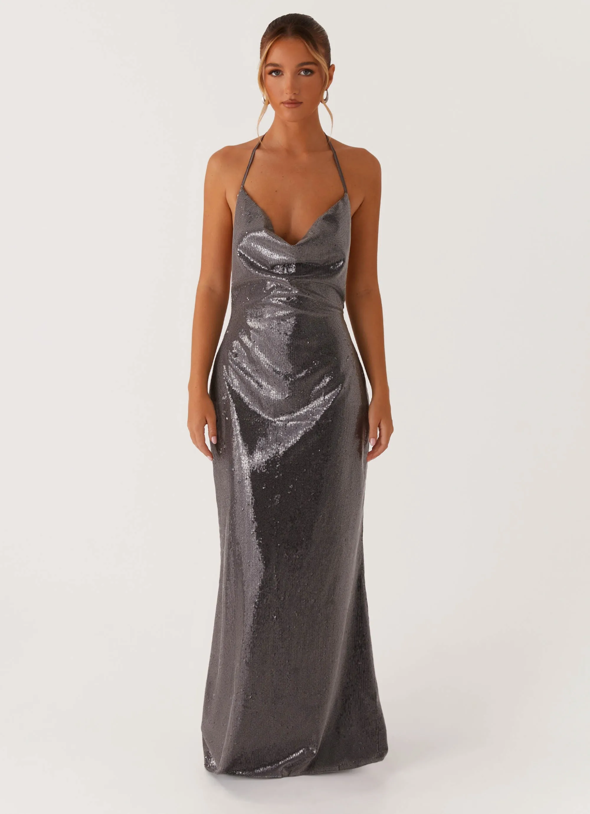 Sleek Love Sequin Maxi Dress - Silver Sequin