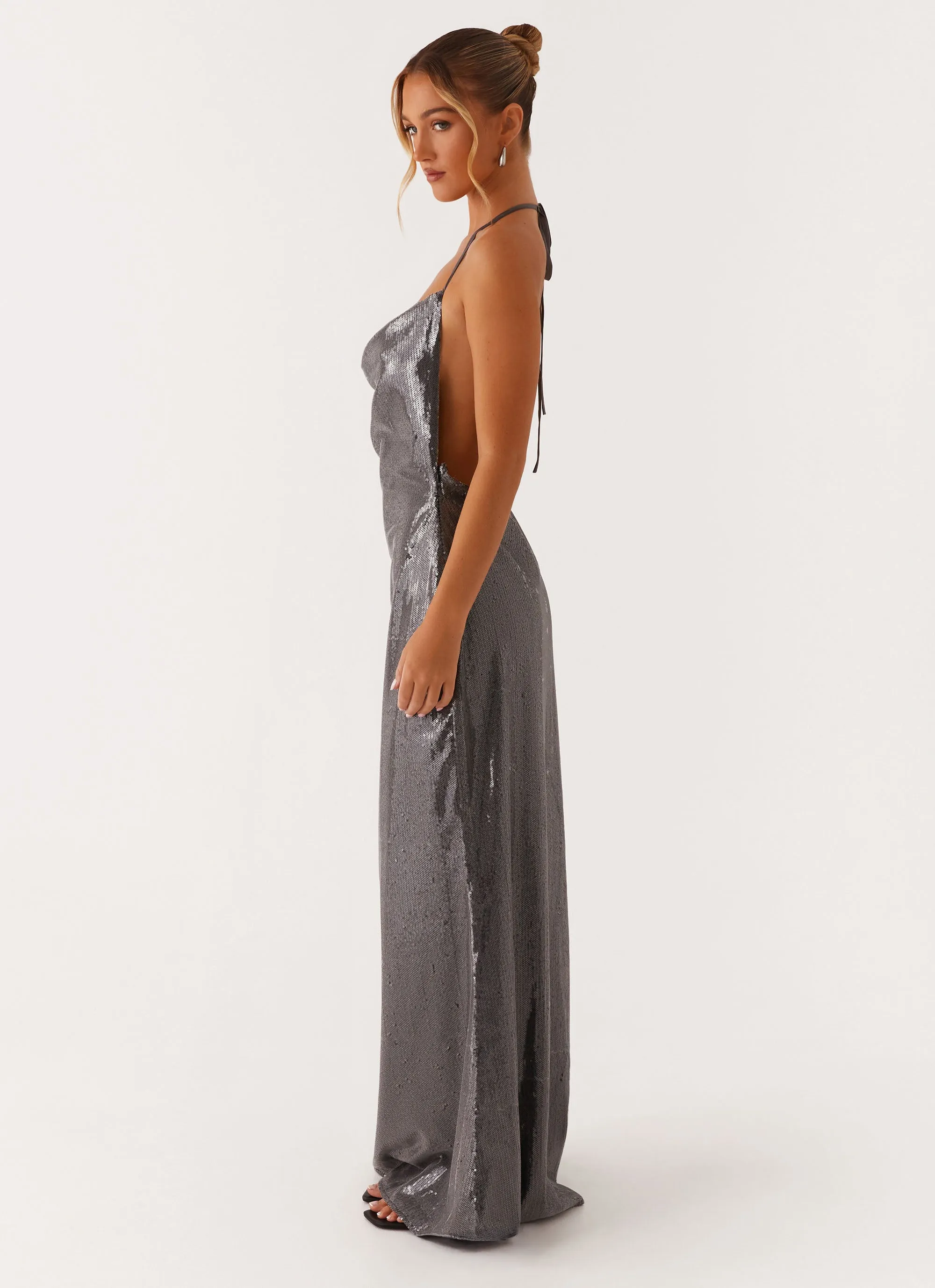 Sleek Love Sequin Maxi Dress - Silver Sequin