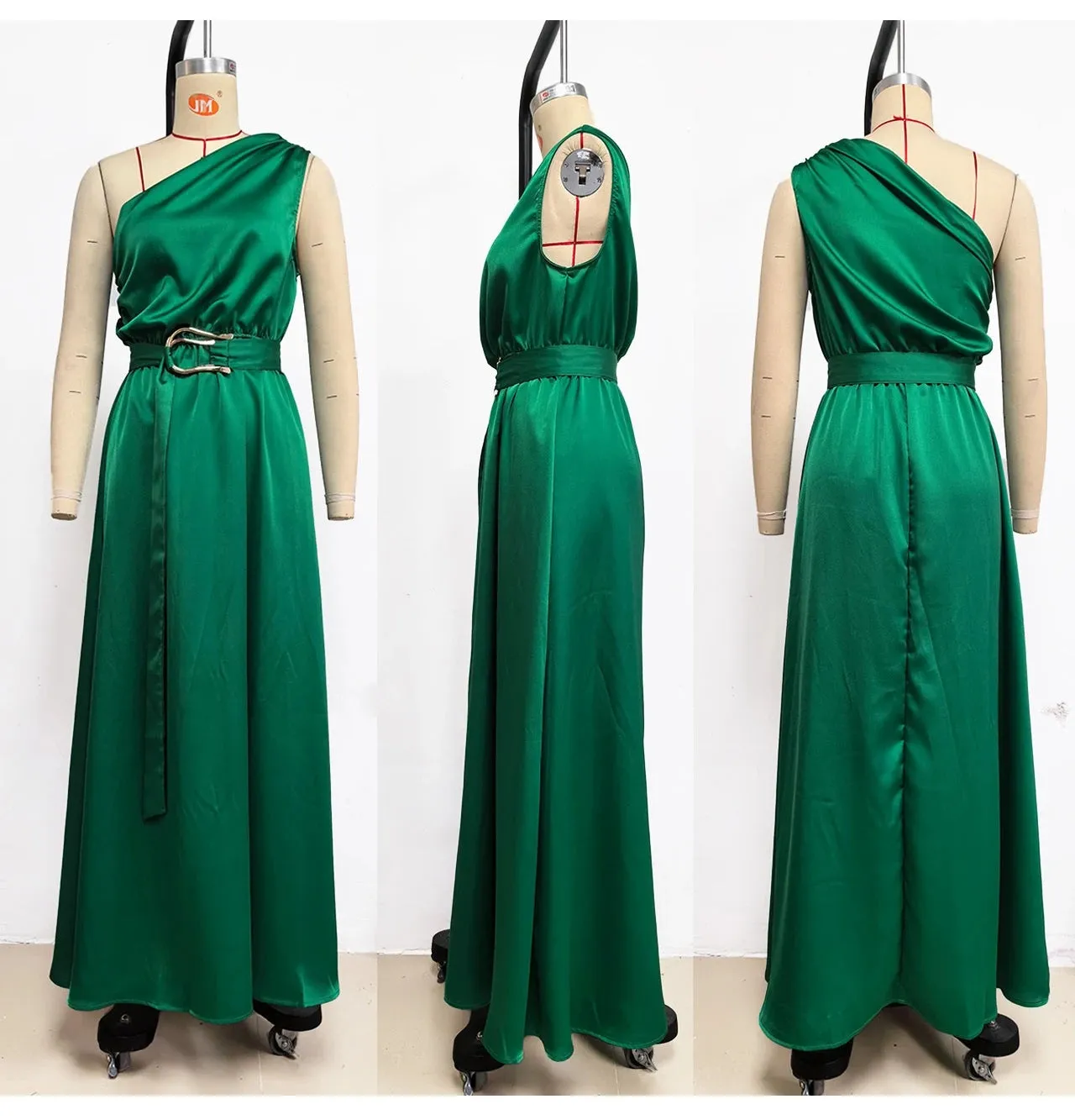 Sleeveless Asymmetric Belted Waist Flowy Maxi Dress