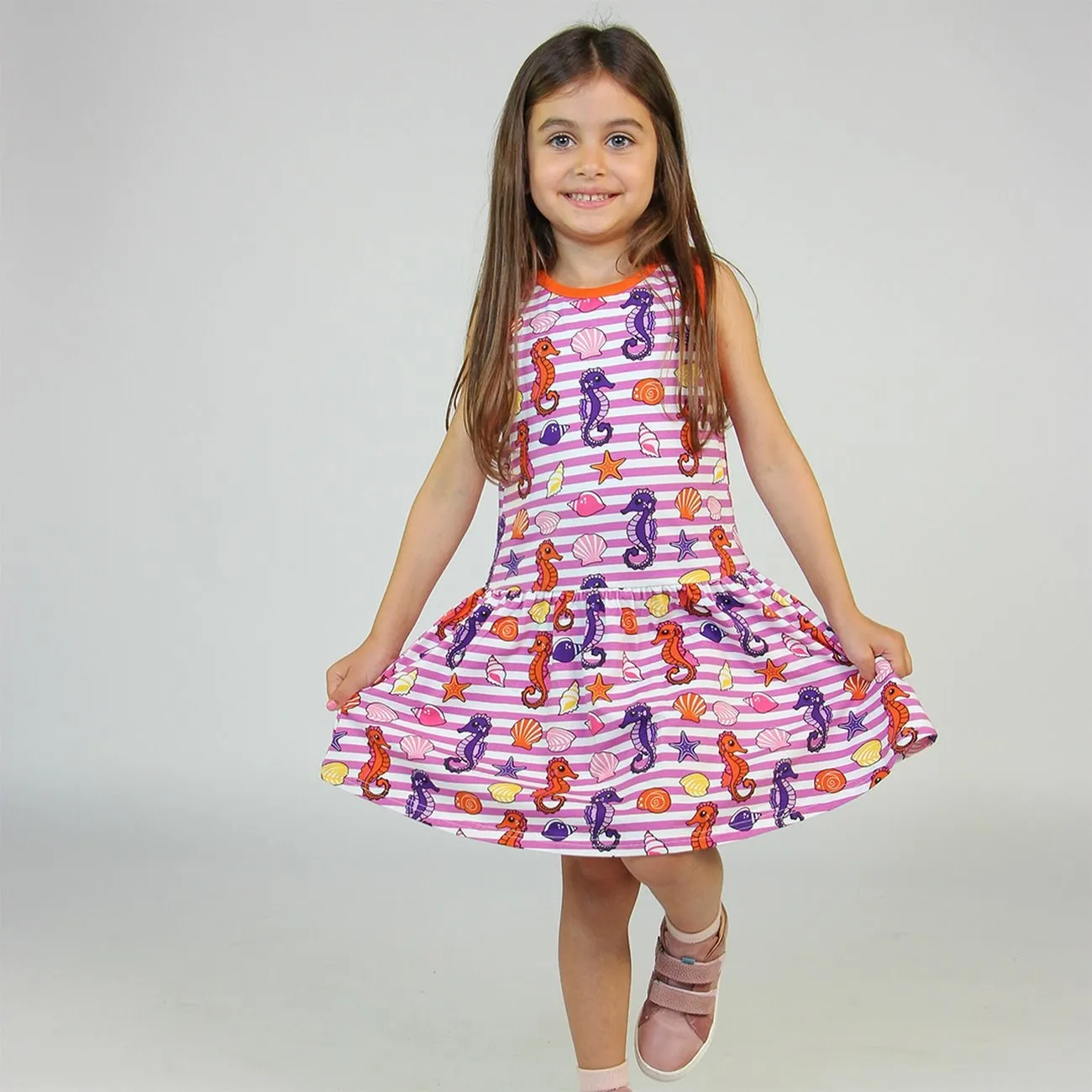 Småfolk Spring Pink Sleeveless Dress With Seahorses