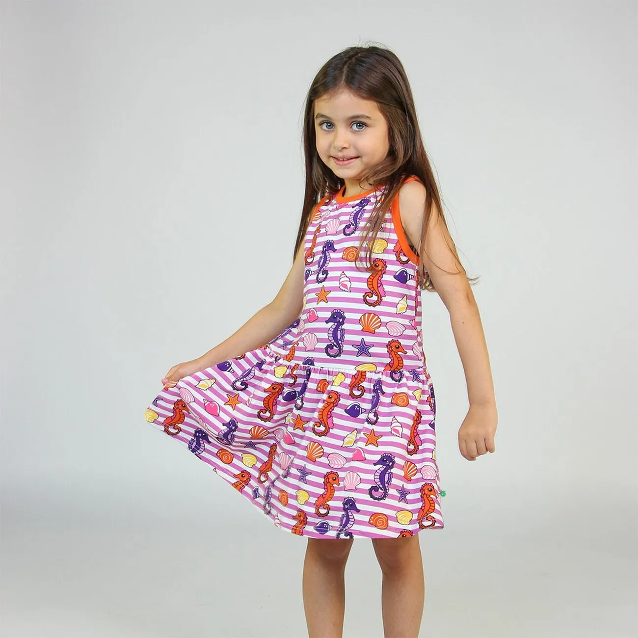 Småfolk Spring Pink Sleeveless Dress With Seahorses