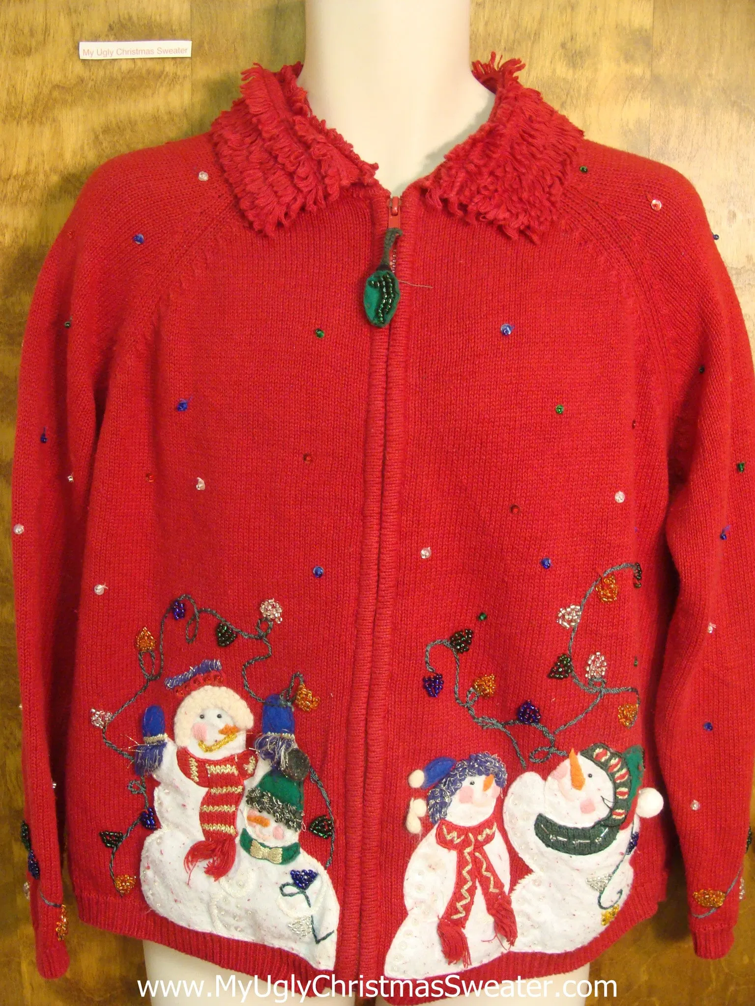 Snowman Family Hanging Lights Funny Ugly Sweater for a Christmas Party