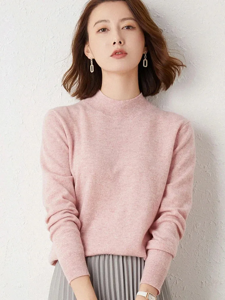 Solid Half High Collar Cashmere Sweater