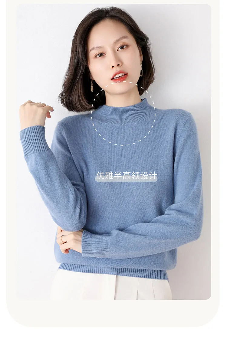 Solid Half High Collar Cashmere Sweater