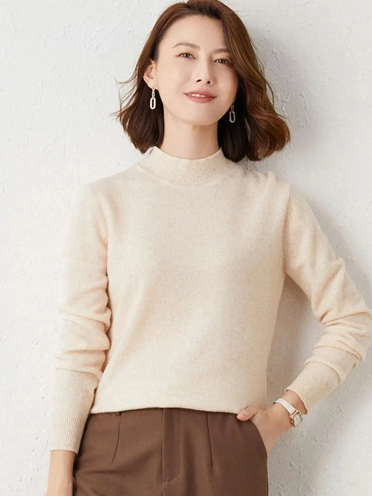 Solid Half High Collar Cashmere Sweater