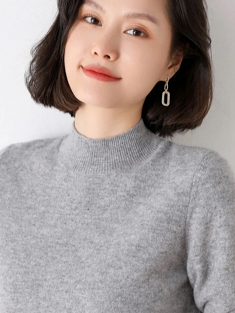 Solid Half High Collar Cashmere Sweater