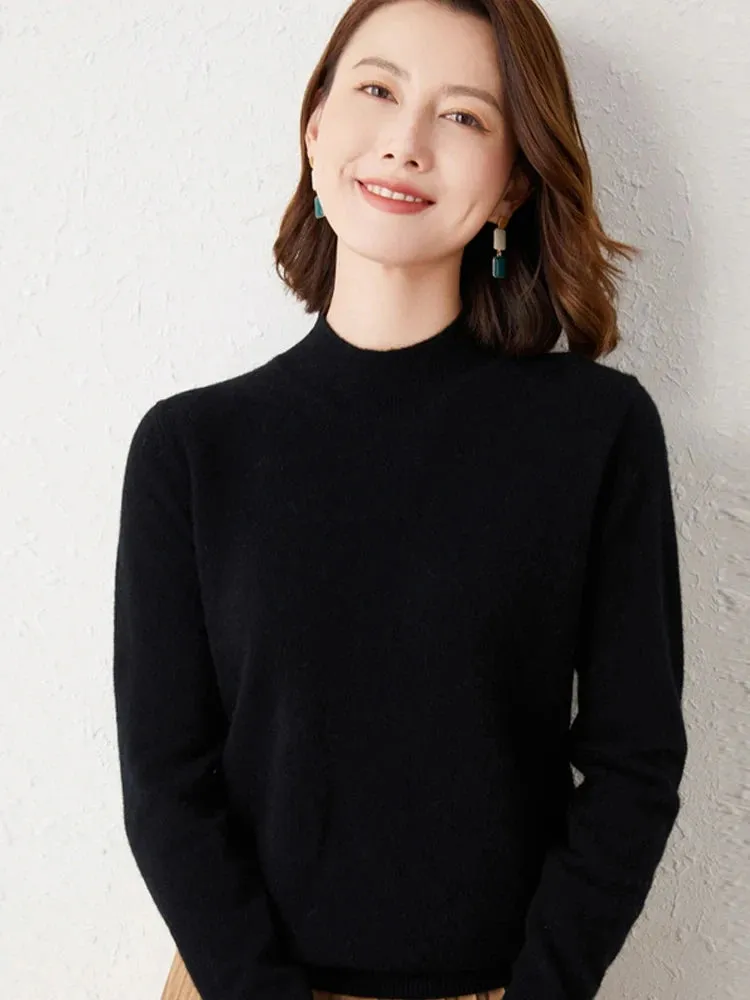 Solid Half High Collar Cashmere Sweater