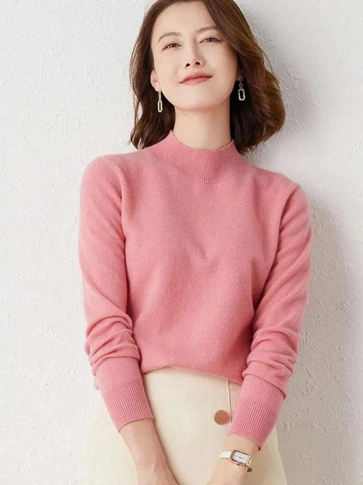 Solid Half High Collar Cashmere Sweater