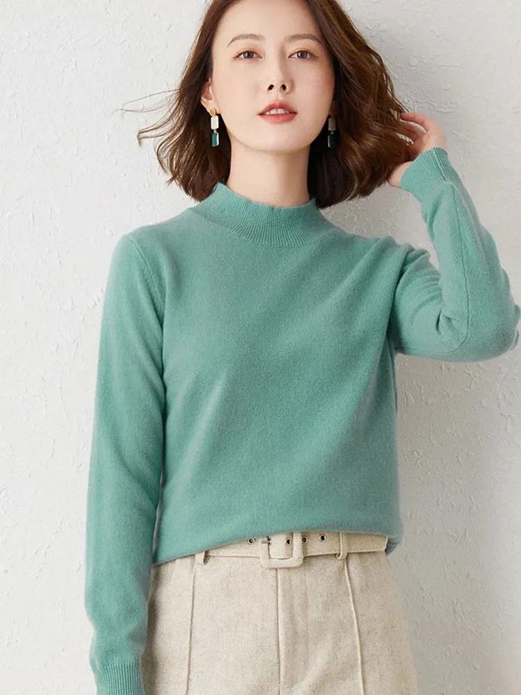 Solid Half High Collar Cashmere Sweater