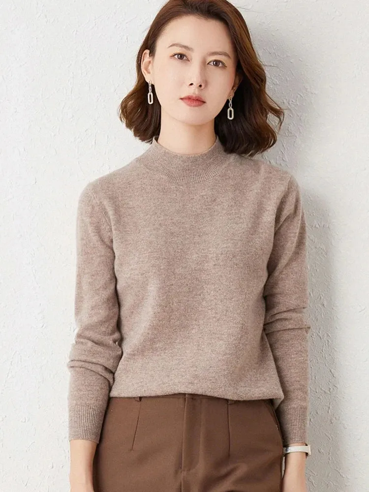 Solid Half High Collar Cashmere Sweater