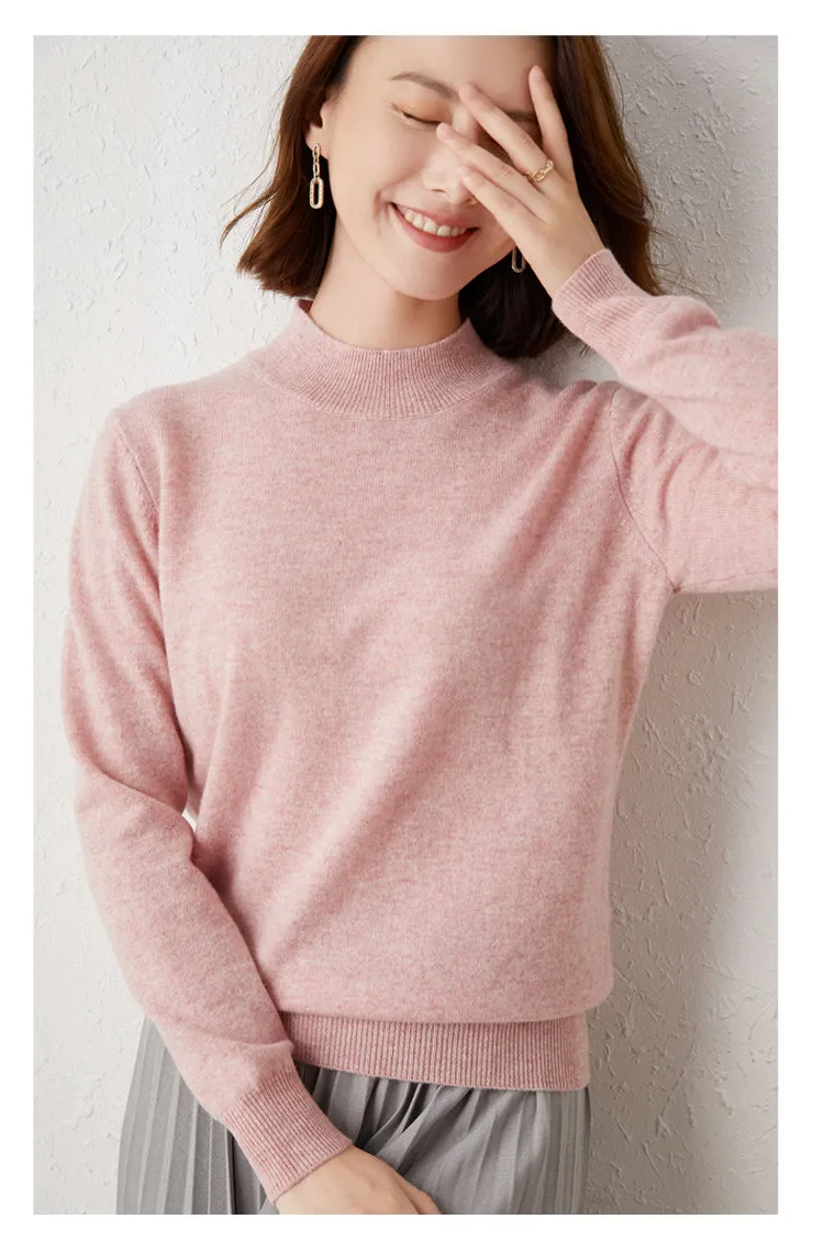 Solid Half High Collar Cashmere Sweater