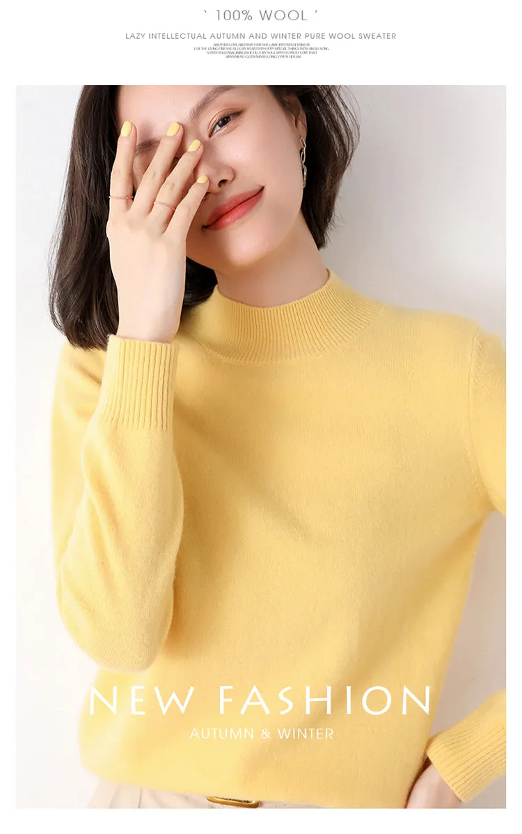 Solid Half High Collar Cashmere Sweater