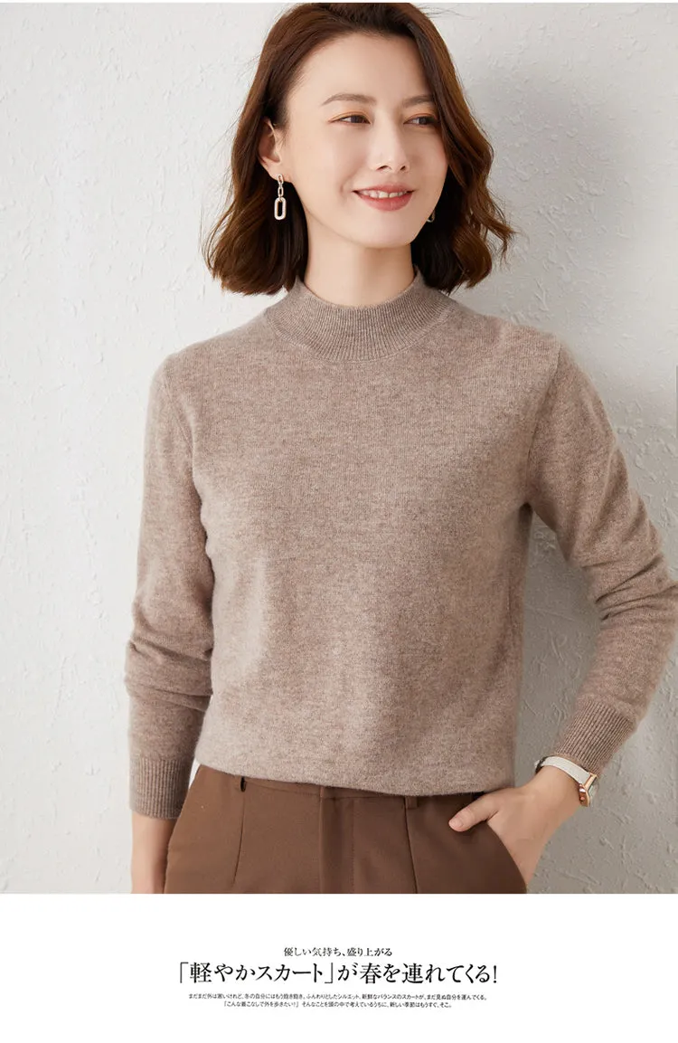 Solid Half High Collar Cashmere Sweater