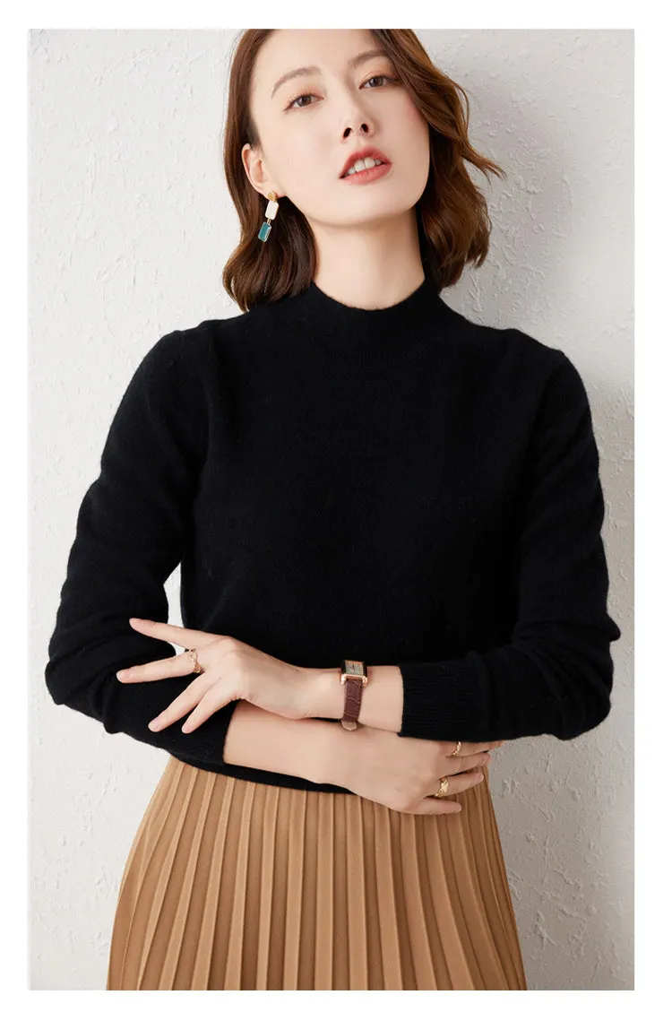 Solid Half High Collar Cashmere Sweater