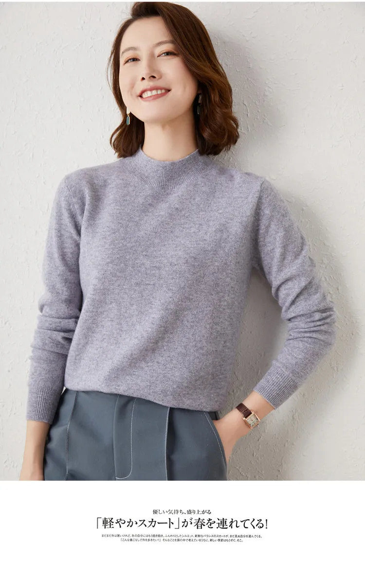 Solid Half High Collar Cashmere Sweater