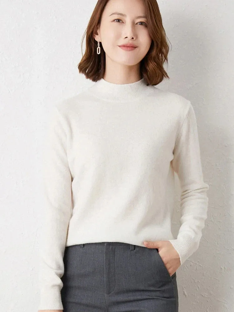 Solid Half High Collar Cashmere Sweater