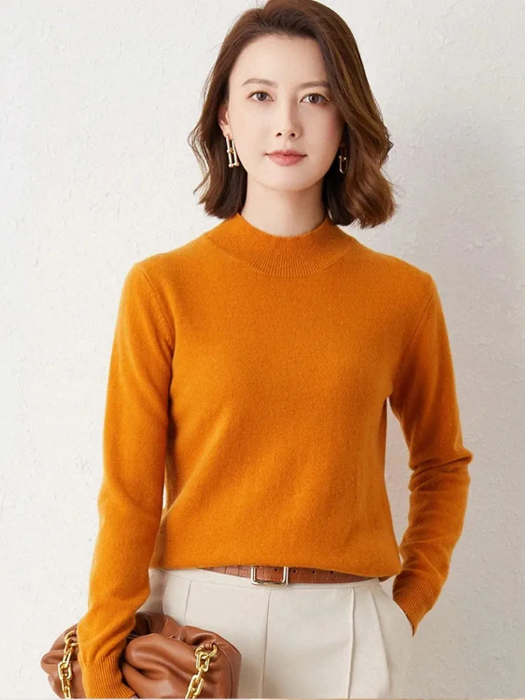 Solid Half High Collar Cashmere Sweater