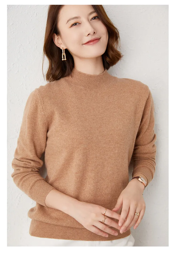 Solid Half High Collar Cashmere Sweater