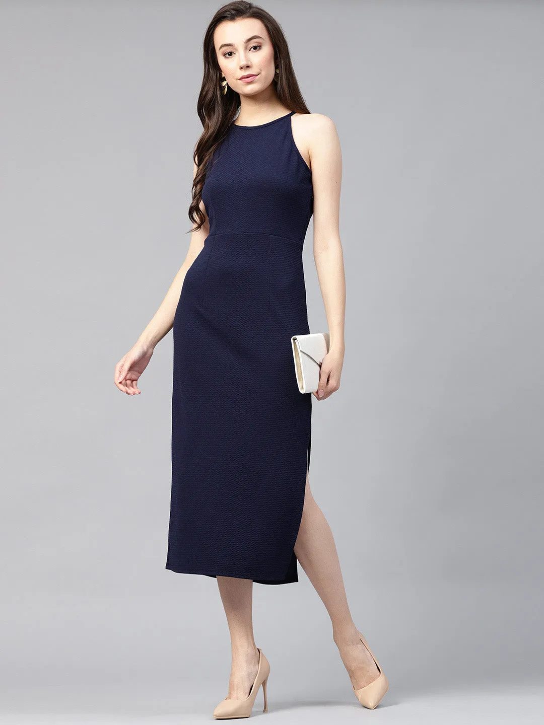 Solid Incut Fitted Midi Dress