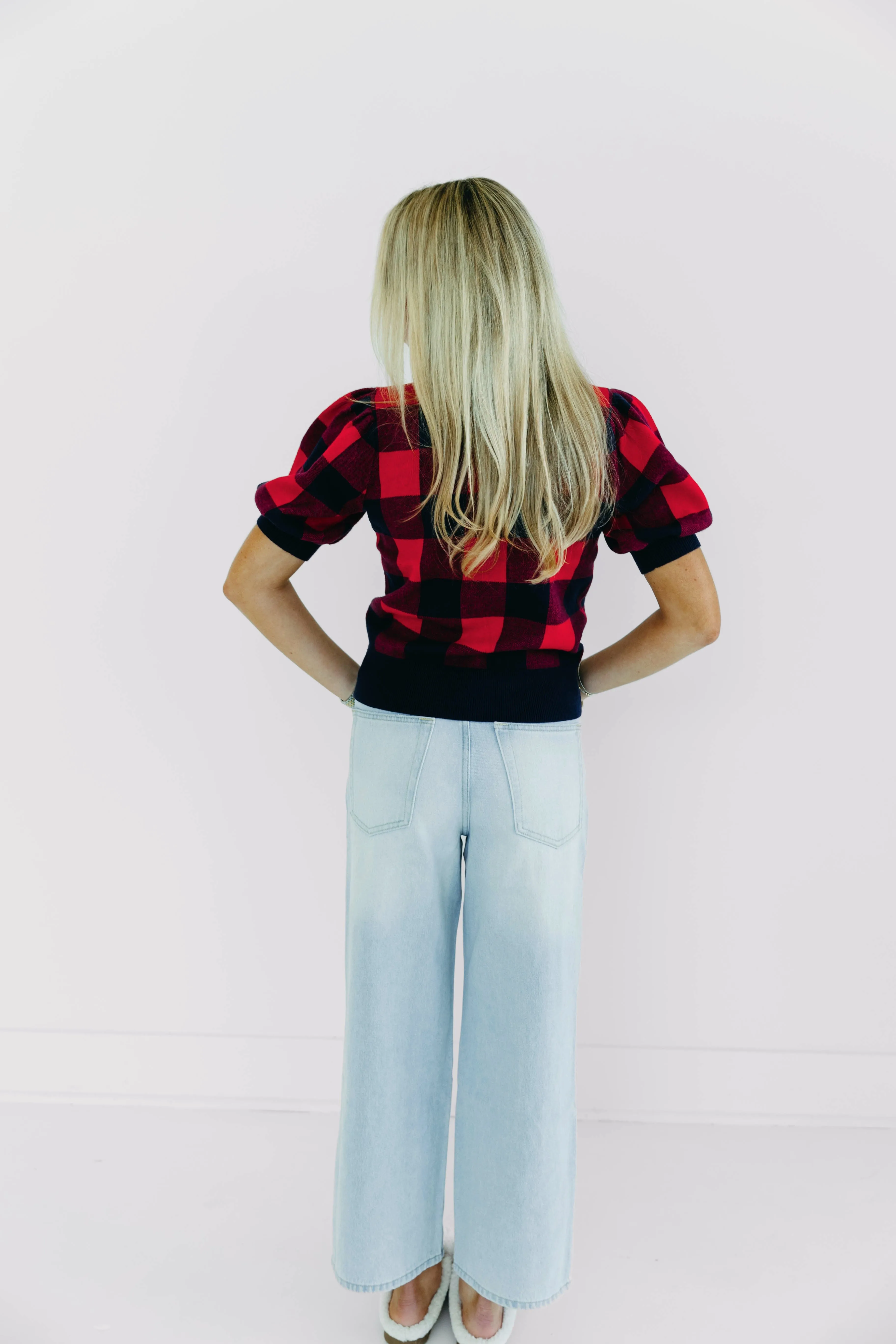 Sophia Gingham Sweater - Navy/Red