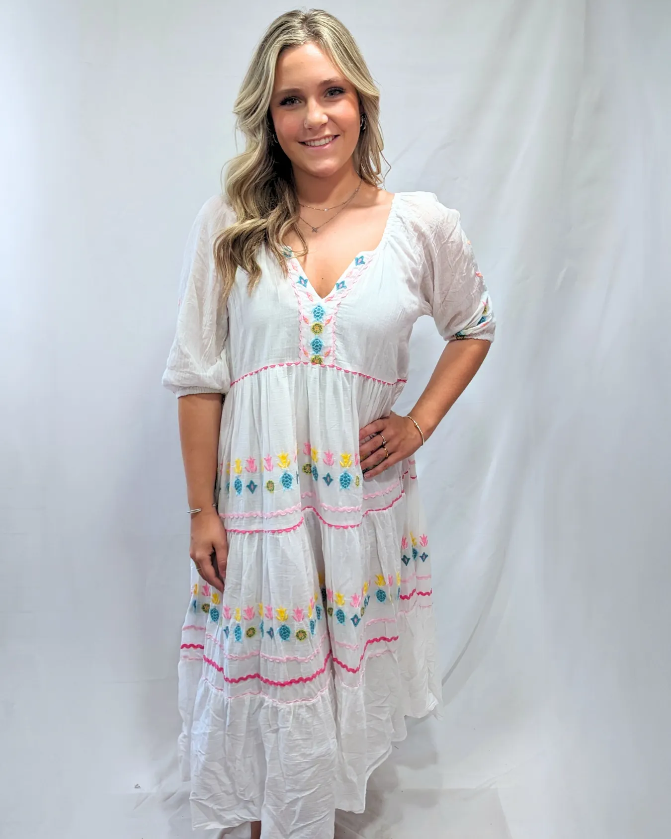 SS Embroidered Maxi Dress - White