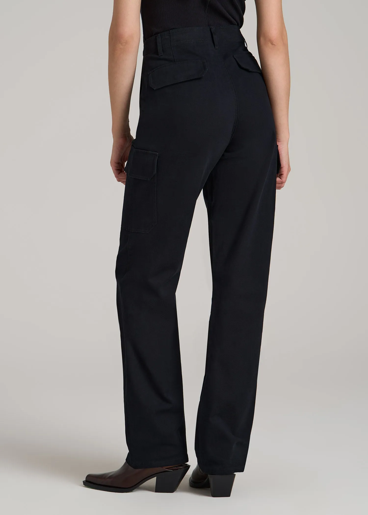 Straight Leg Cargo Chino Pants for Tall Women in Black