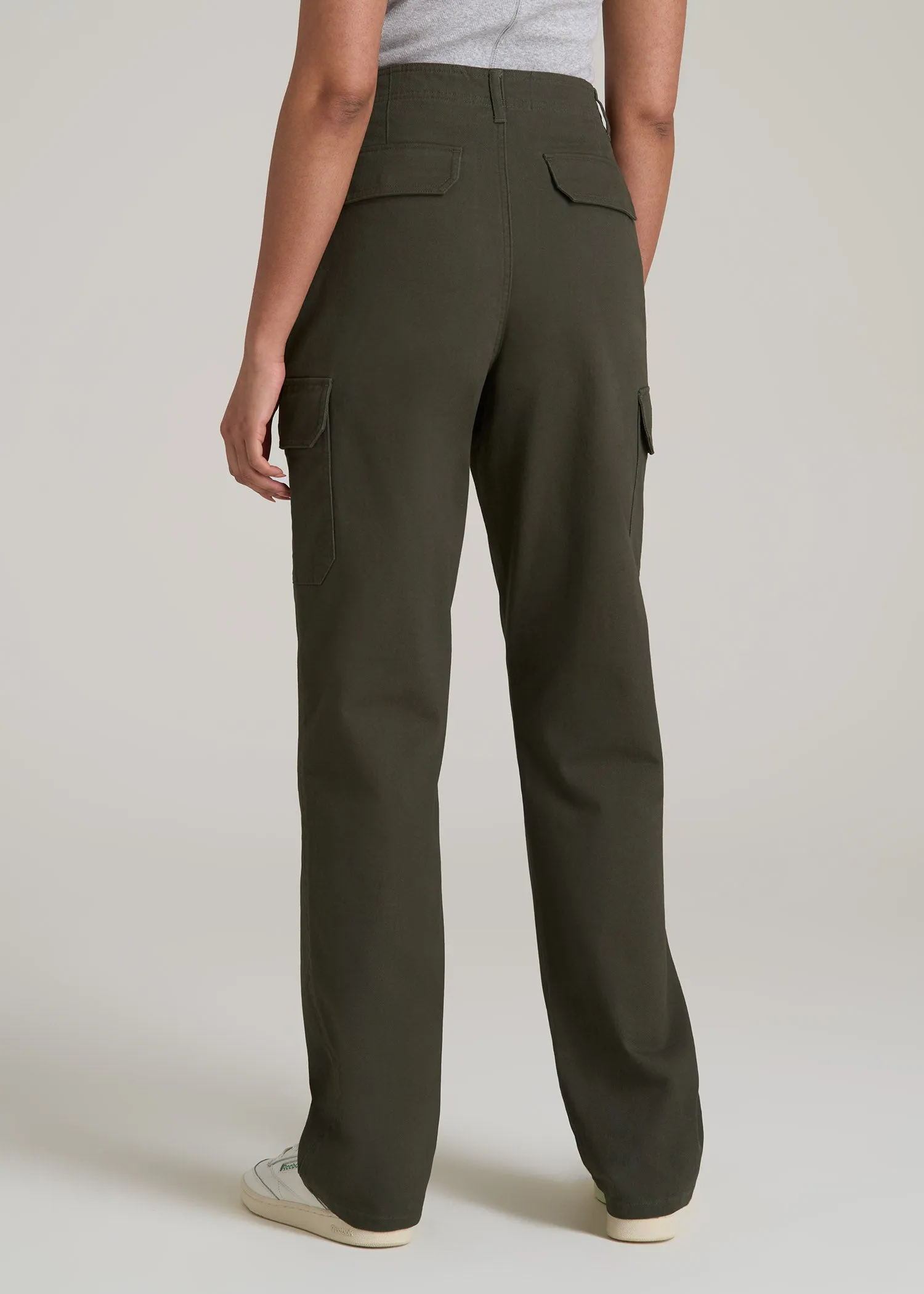 Straight Leg Cargo Chino Pants for Tall Women in Dark Moss Green