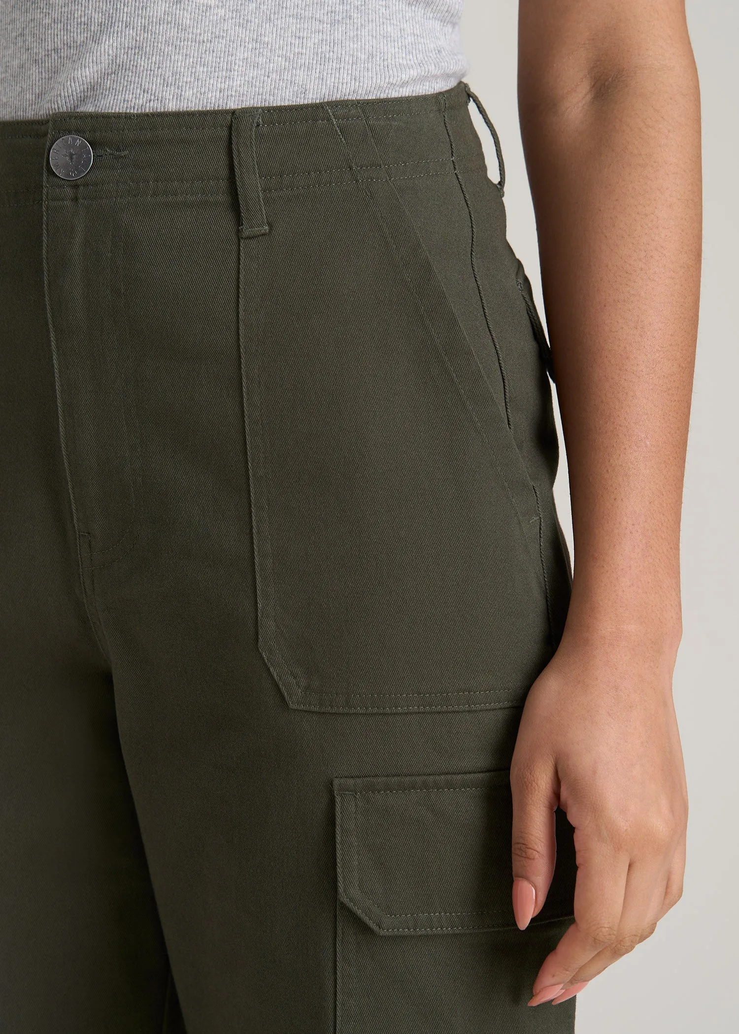 Straight Leg Cargo Chino Pants for Tall Women in Dark Moss Green