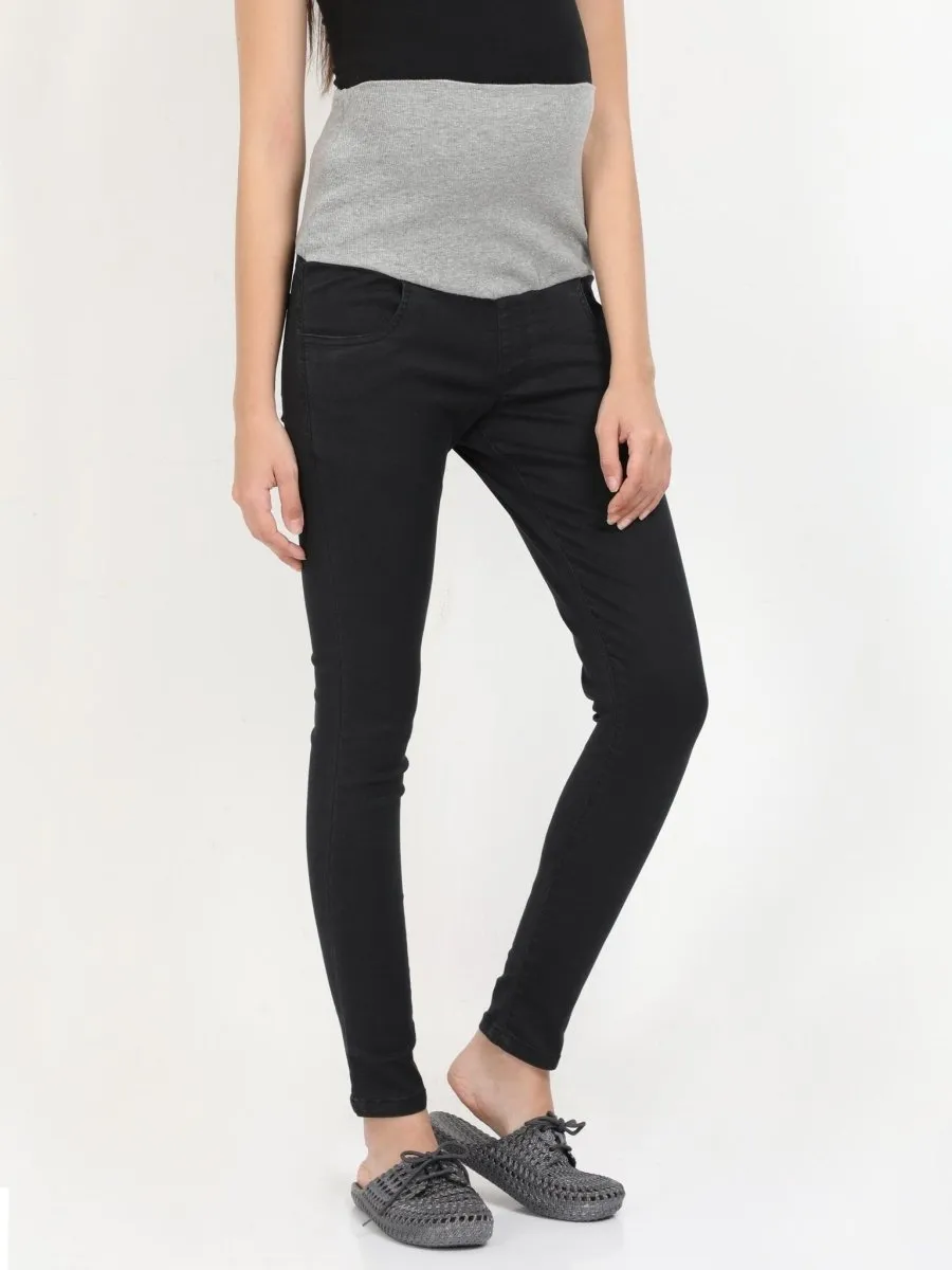 Stretchable Denims with Belly Support- Black