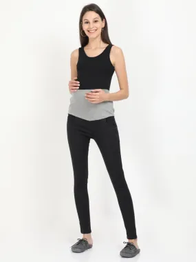 Stretchable Denims with Belly Support- Black