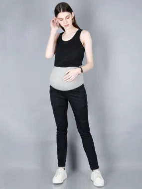 Stretchable Denims with Belly Support- Black