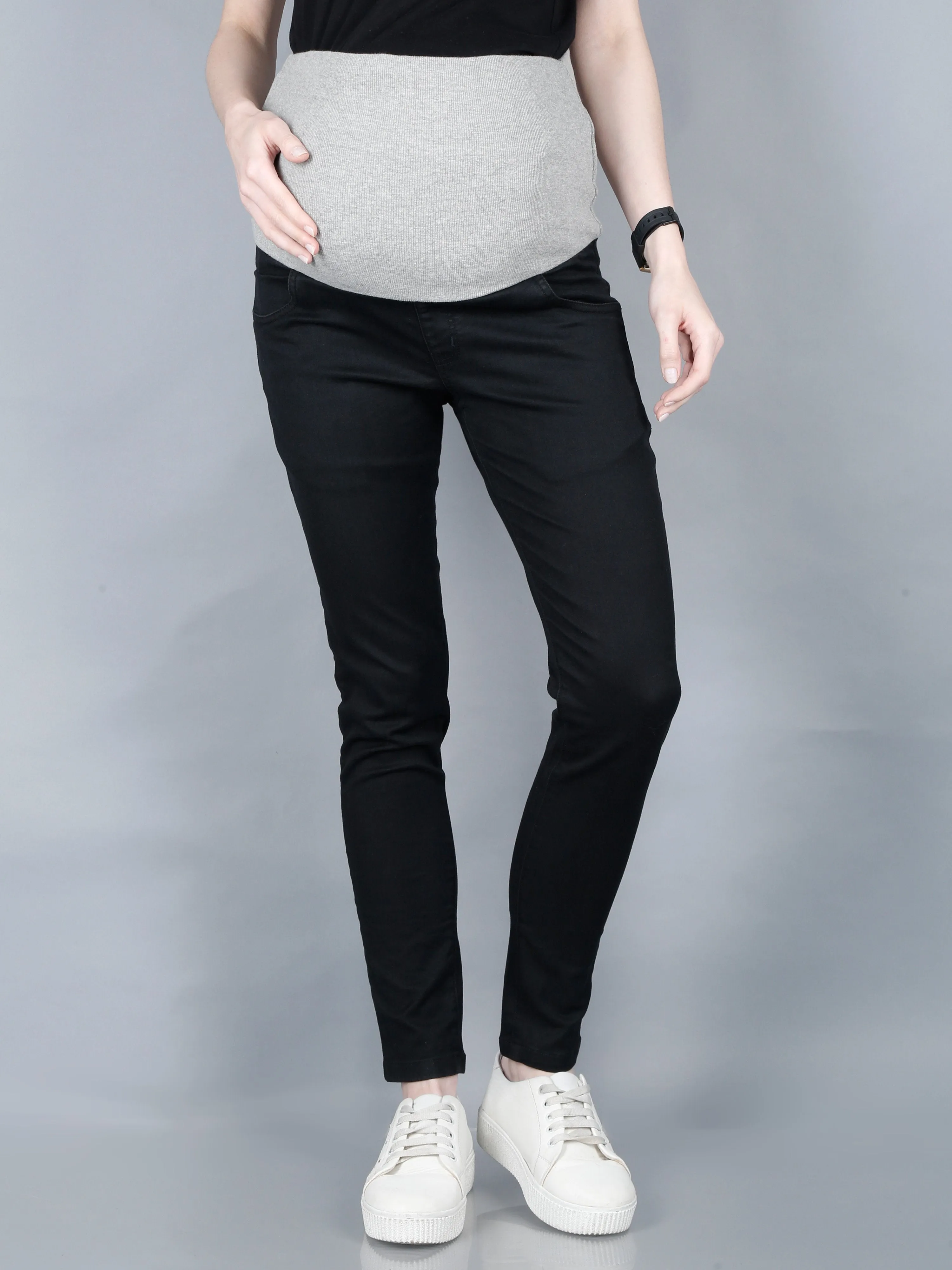 Stretchable Denims with Belly Support- Black