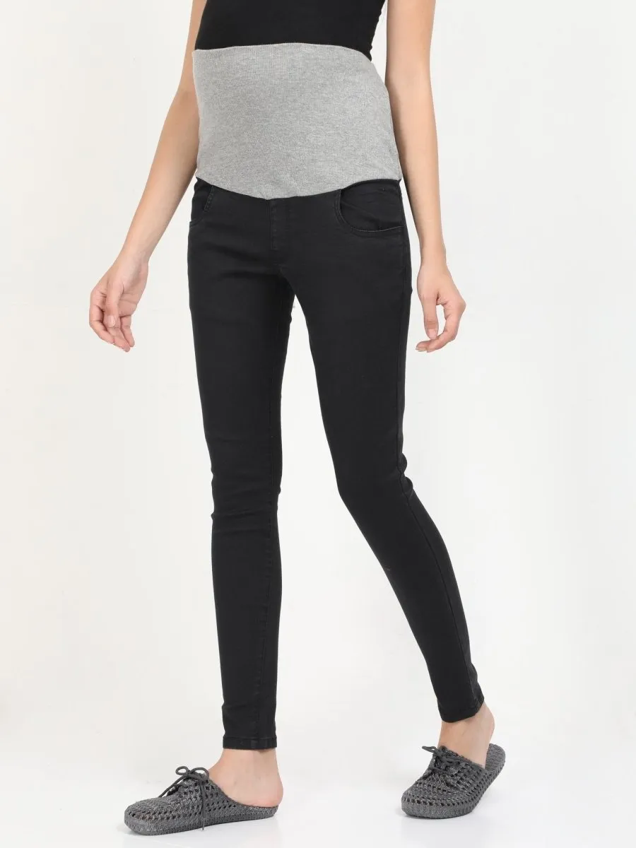 Stretchable Denims with Belly Support- Black