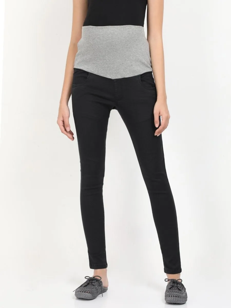 Stretchable Denims with Belly Support- Black