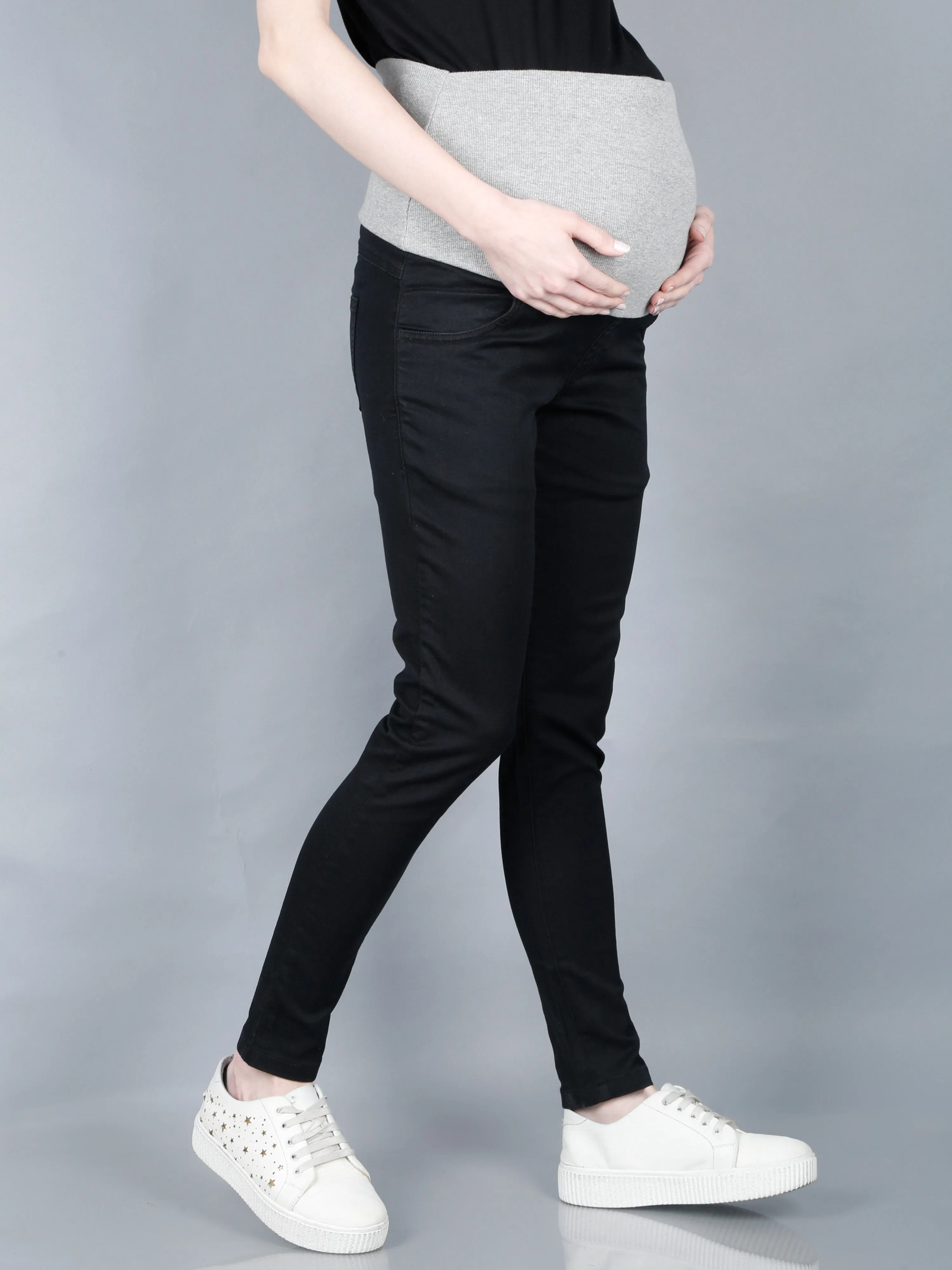 Stretchable Denims with Belly Support- Black