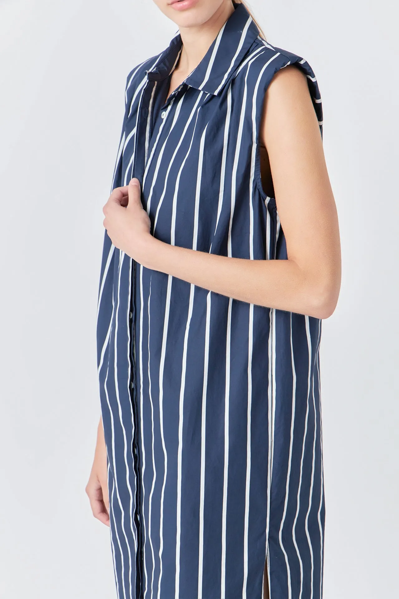 Striped Sleeveless Maxi Shirt Dress