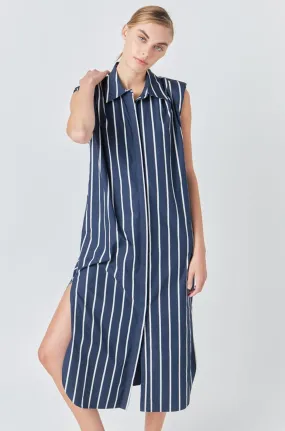 Striped Sleeveless Maxi Shirt Dress