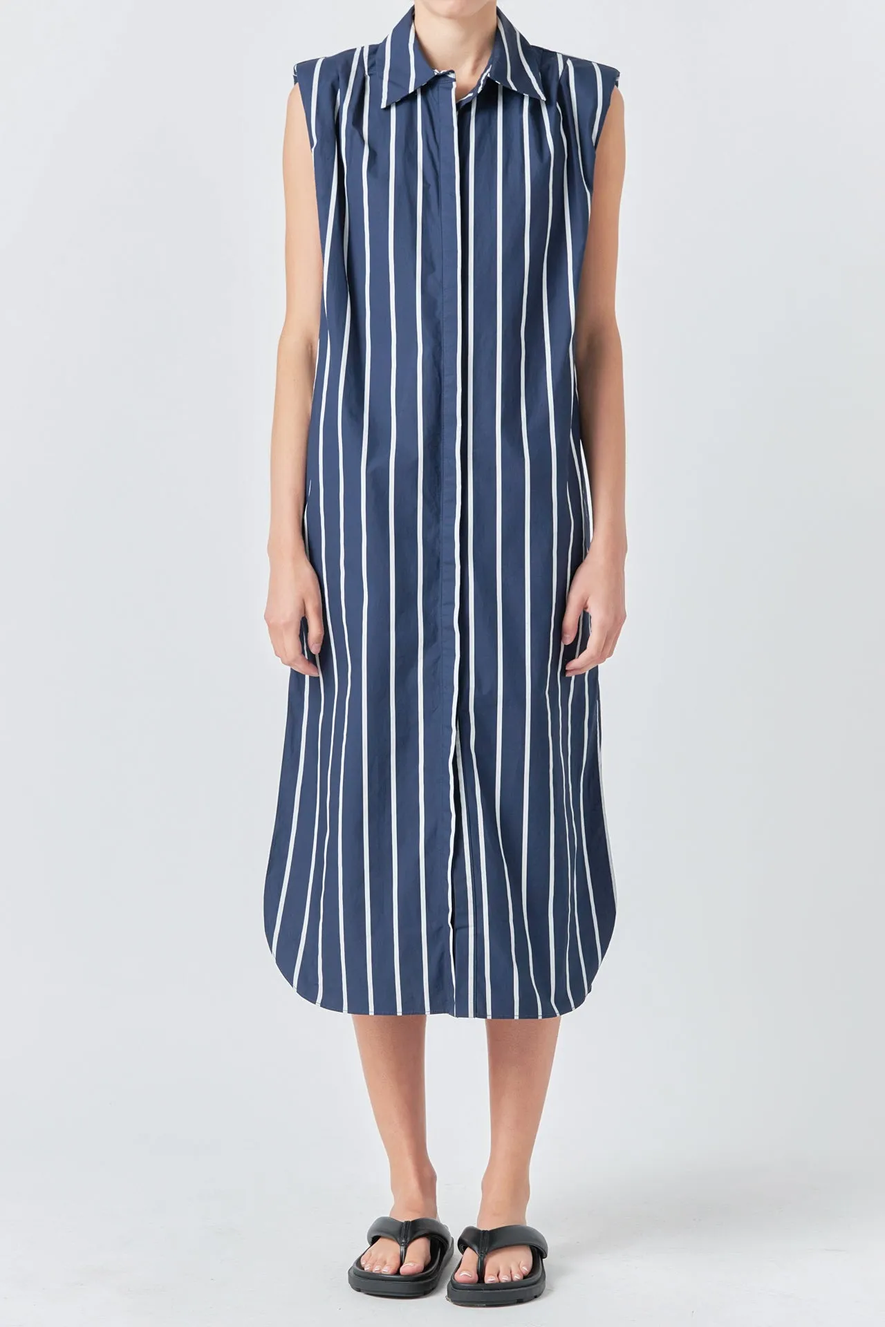 Striped Sleeveless Maxi Shirt Dress