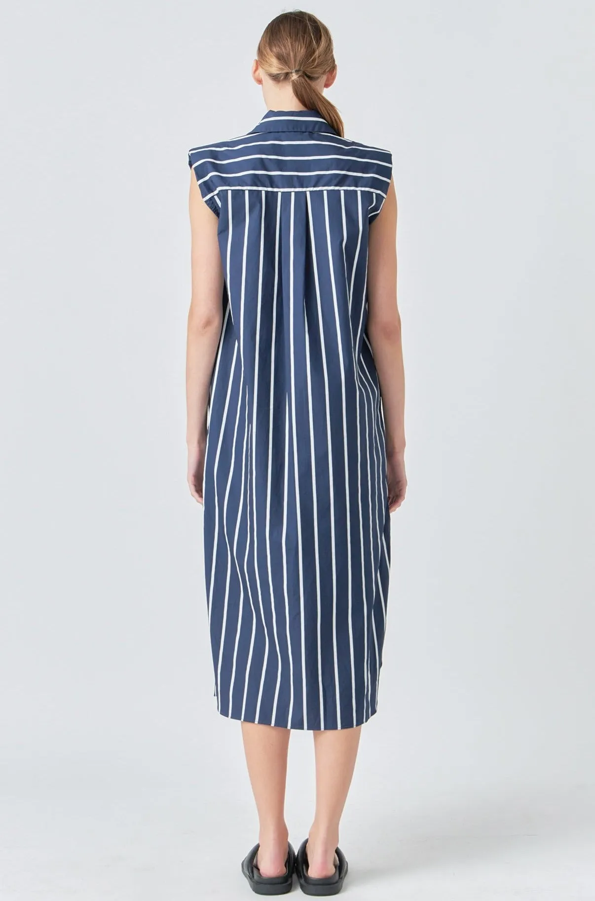 Striped Sleeveless Maxi Shirt Dress