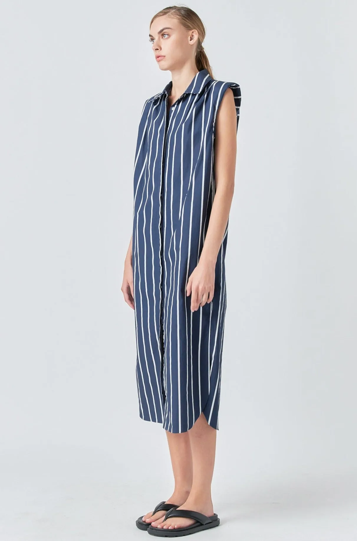 Striped Sleeveless Maxi Shirt Dress