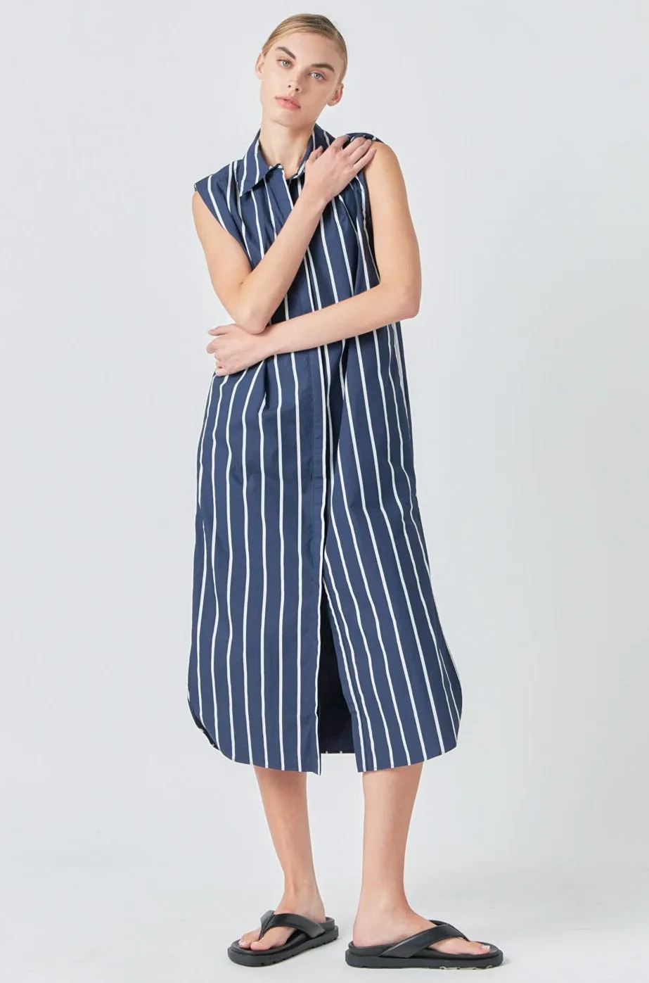 Striped Sleeveless Maxi Shirt Dress