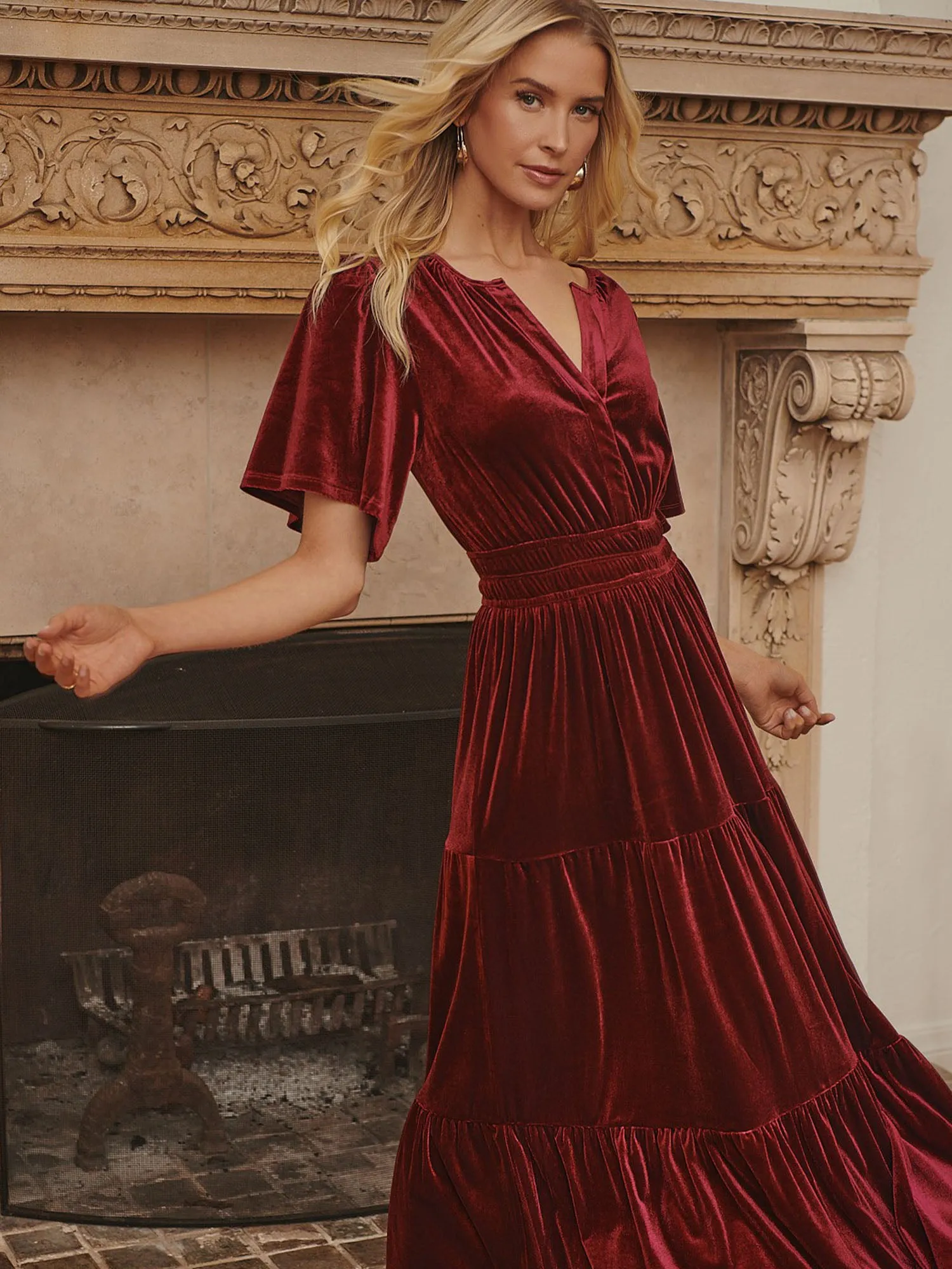 Sugarlips Velvet Tiered Midi Dress - Brands We Love